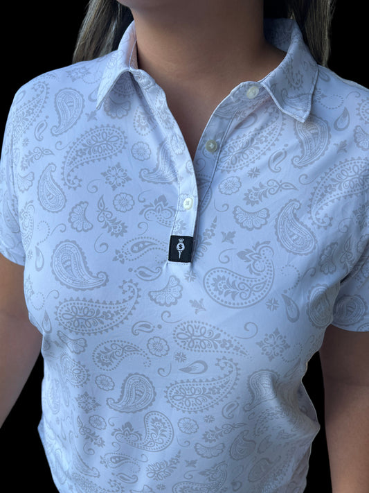 Women's Performance Polo - White Paisley